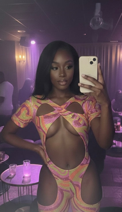 Holo Heiress Cut-Out Romper – Pink Pressure - Jersei Love Exotic Wear