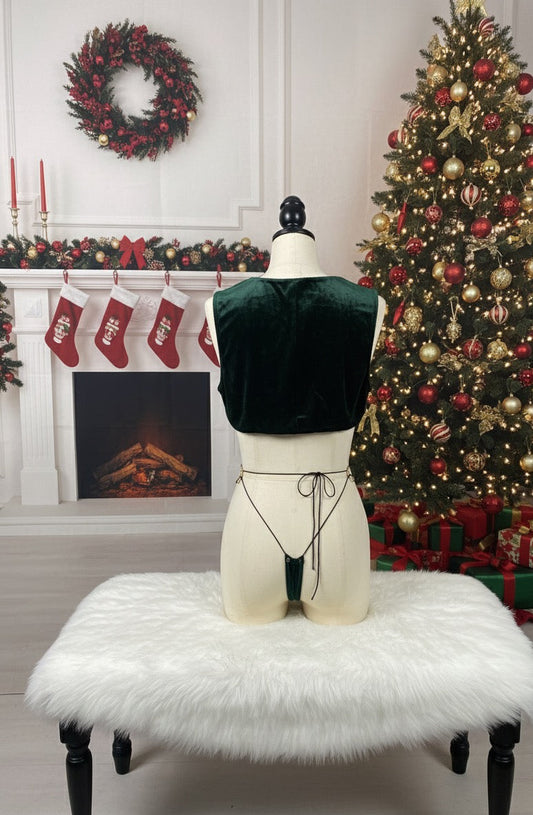 Green microkini crop top set Naughty Velvet Elf collection