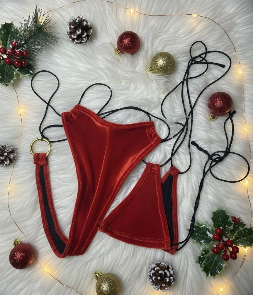 Christmas microkini adjustable ties sexy holiday outfit
