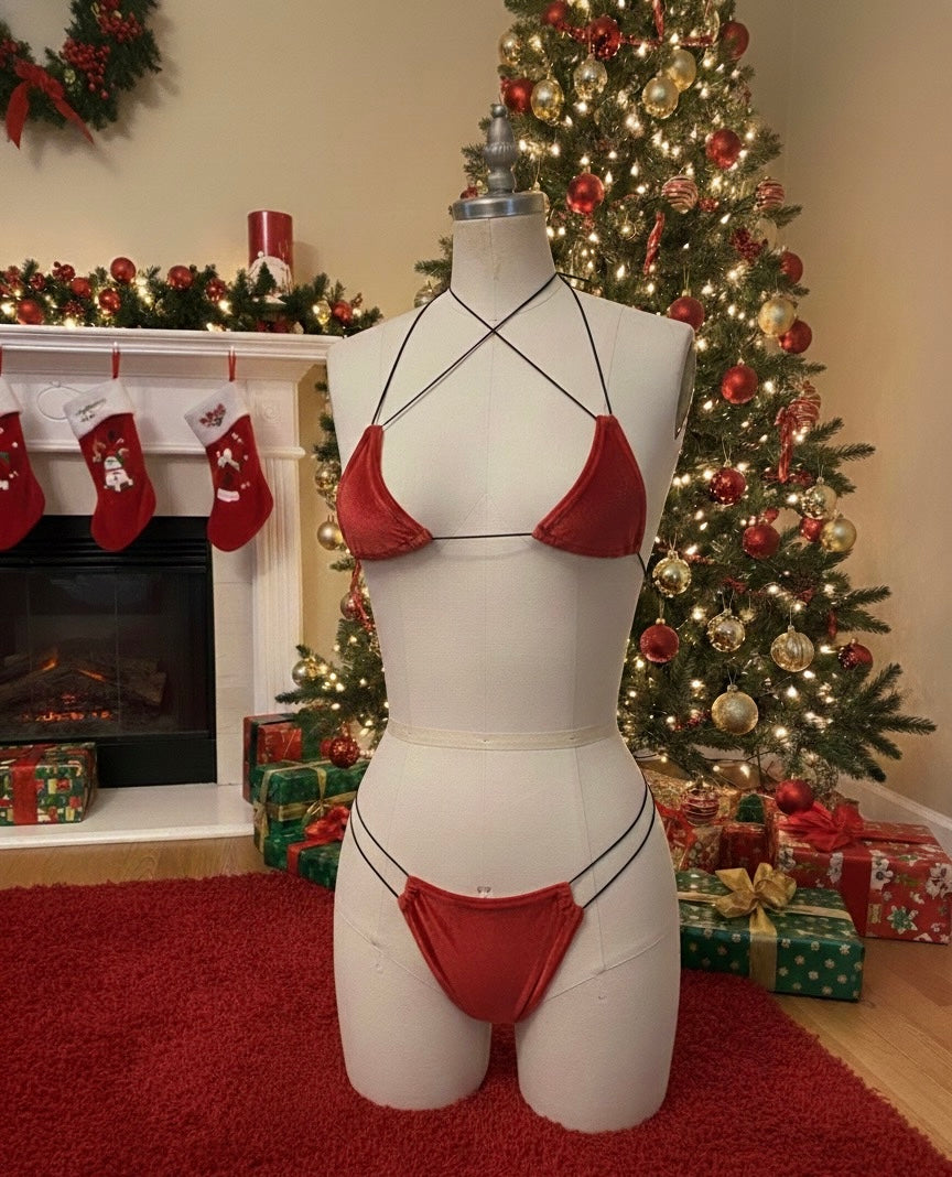 Red velvet Christmas microkini luxury exotic wear
